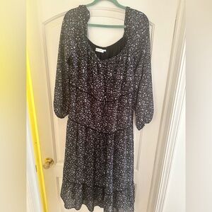Black Casual Midi Sundress with Bishop Sleeves